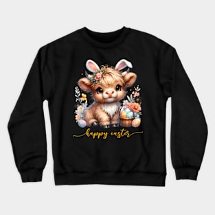 ny Easter Day Highland Cow Rabbit Ears Crewneck Sweatshirt